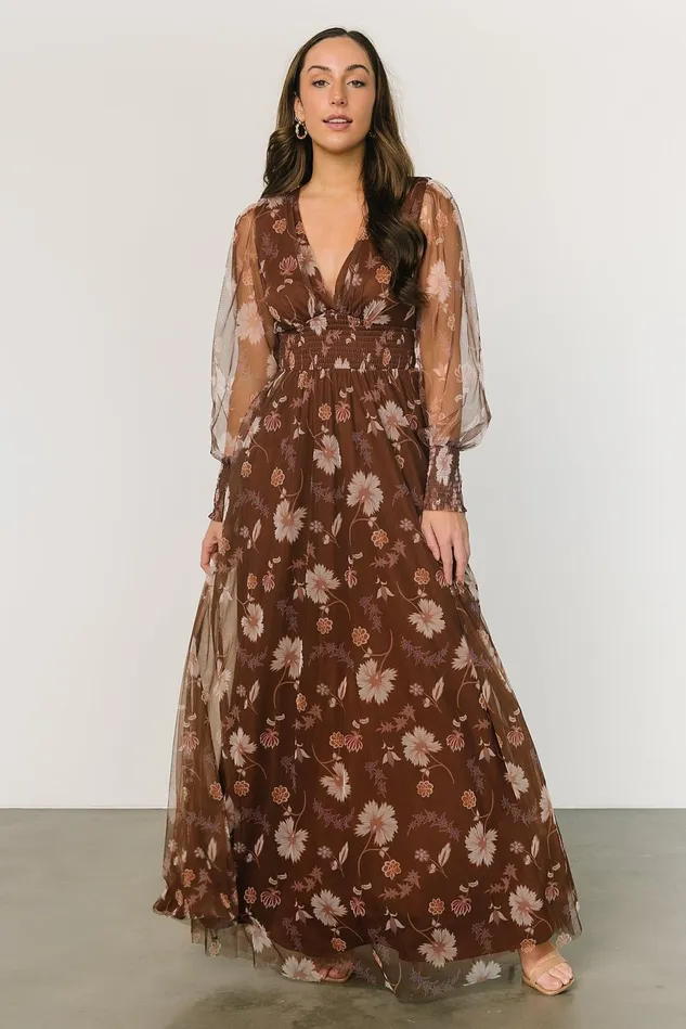 Baltic Born Tulle Styles Women Layla Tulle Maxi Dress Chestnut Floral