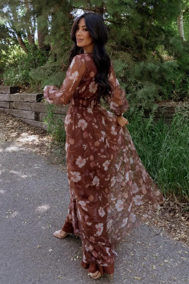 Baltic Born Tulle Styles Women Layla Tulle Maxi Dress Chestnut Floral