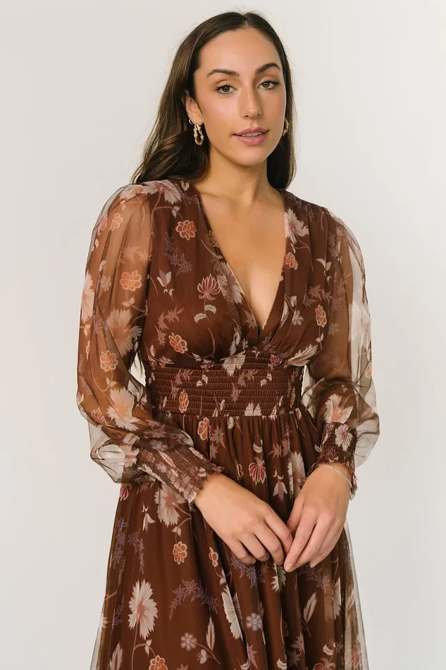 Baltic Born Tulle Styles Women Layla Tulle Maxi Dress Chestnut Floral
