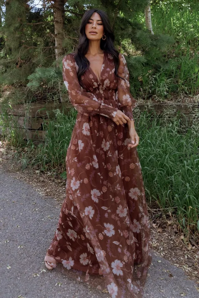 Baltic Born Tulle Styles Women Layla Tulle Maxi Dress Chestnut Floral