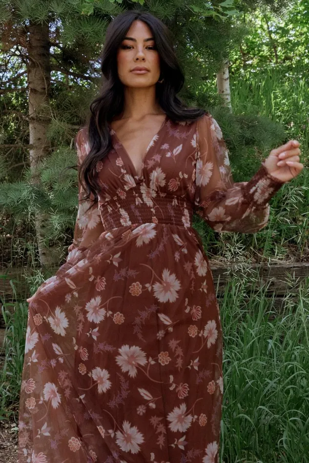 Baltic Born Tulle Styles Women Layla Tulle Maxi Dress Chestnut Floral