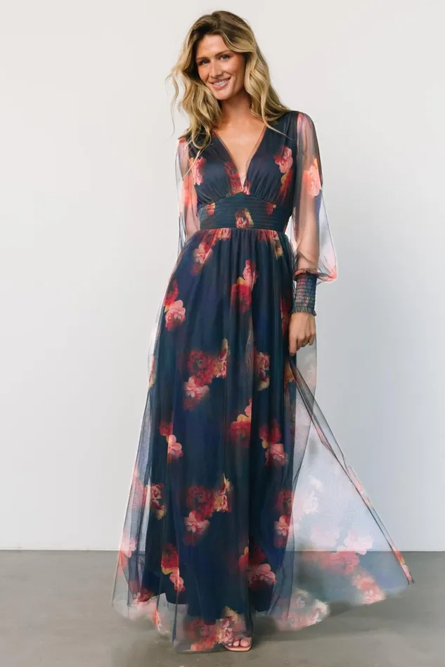 Baltic Born Tulle Styles Women Layla Tulle Maxi Dress Topaz Ombre Floral