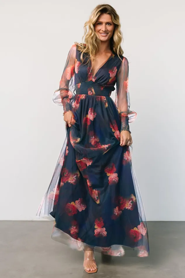 Baltic Born Tulle Styles Women Layla Tulle Maxi Dress Topaz Ombre Floral