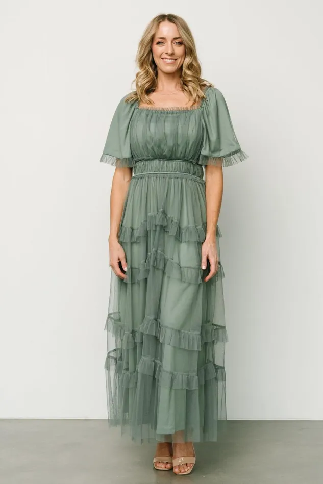 Baltic Born Tulle Styles Women Magdalena Tulle Maxi Dress Eucalyptus Baltic Born Tulle Styles Women Magdalena Tulle Maxi Dress Eucalyptus