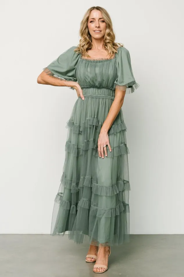 Baltic Born Tulle Styles Women Magdalena Tulle Maxi Dress Eucalyptus Baltic Born Tulle Styles Women Magdalena Tulle Maxi Dress Eucalyptus