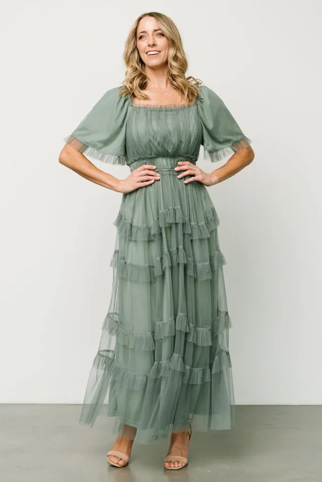Baltic Born Tulle Styles Women Magdalena Tulle Maxi Dress Eucalyptus Baltic Born Tulle Styles Women Magdalena Tulle Maxi Dress Eucalyptus