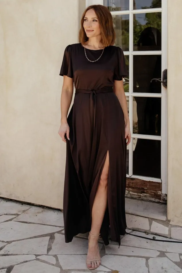 Baltic Born Wedding Guest Women Agnes Satin Maxi Dress Espresso