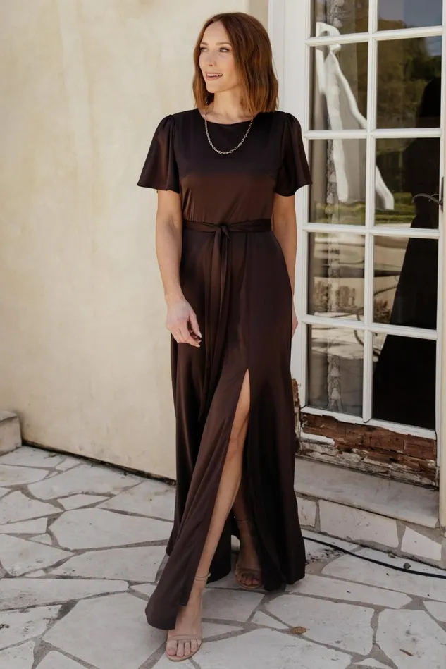 Baltic Born Wedding Guest Women Agnes Satin Maxi Dress Espresso