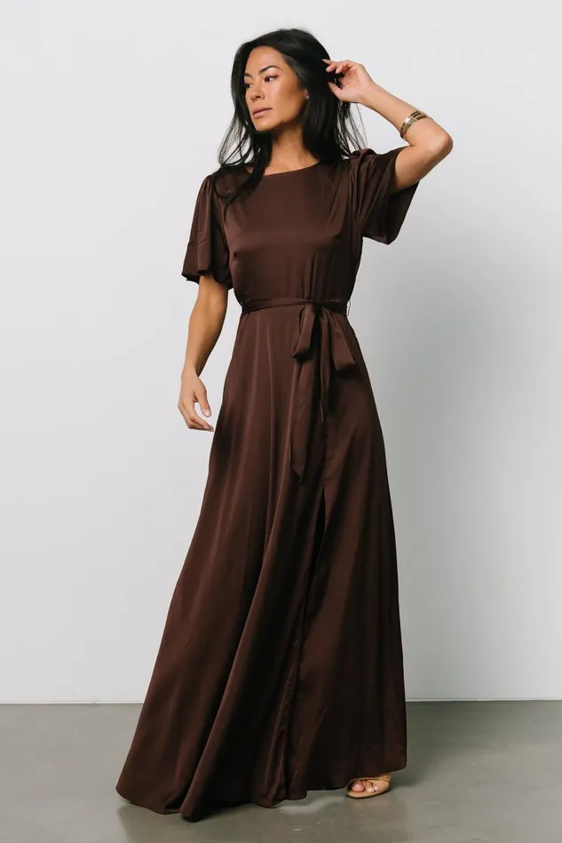 Baltic Born Wedding Guest Women Agnes Satin Maxi Dress Espresso