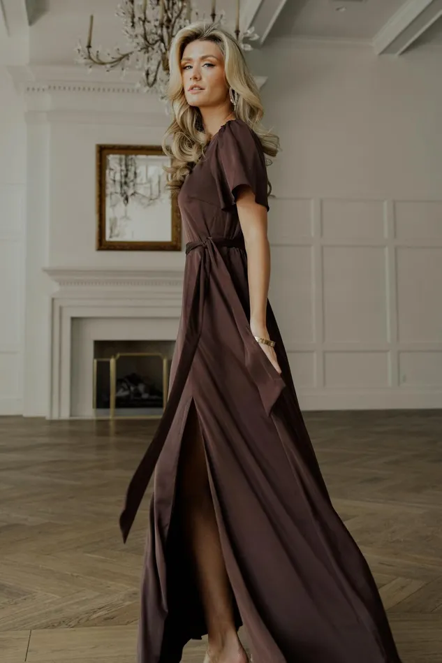 Baltic Born Wedding Guest Women Agnes Satin Maxi Dress Espresso