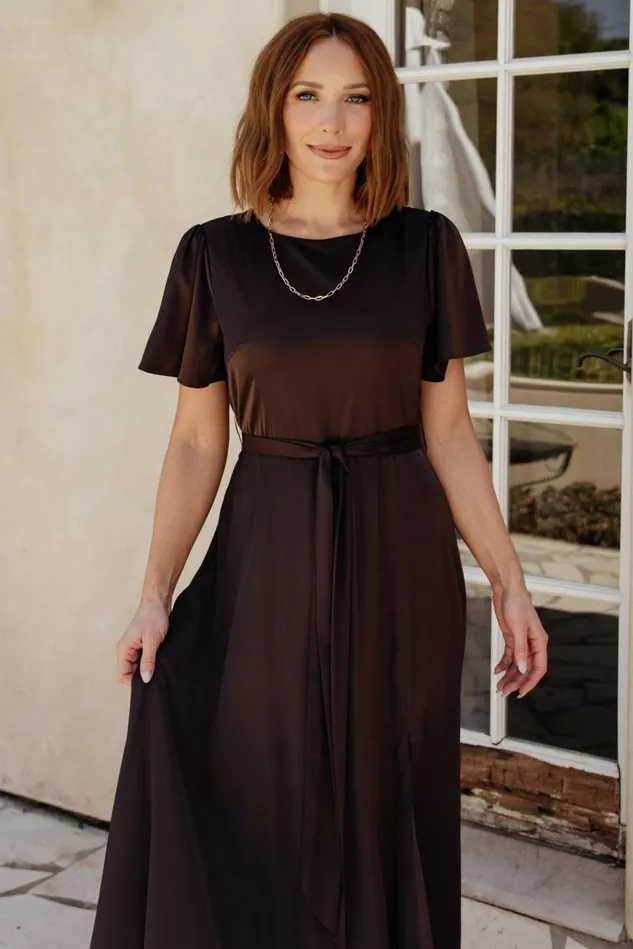 Baltic Born Wedding Guest Women Agnes Satin Maxi Dress Espresso
