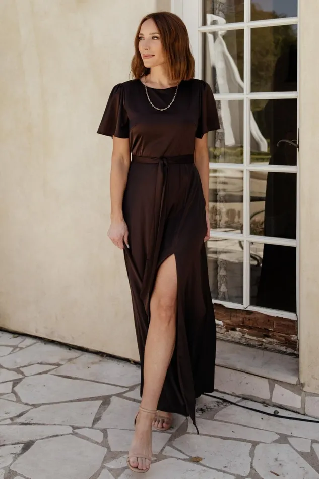Baltic Born Wedding Guest Women Agnes Satin Maxi Dress Espresso