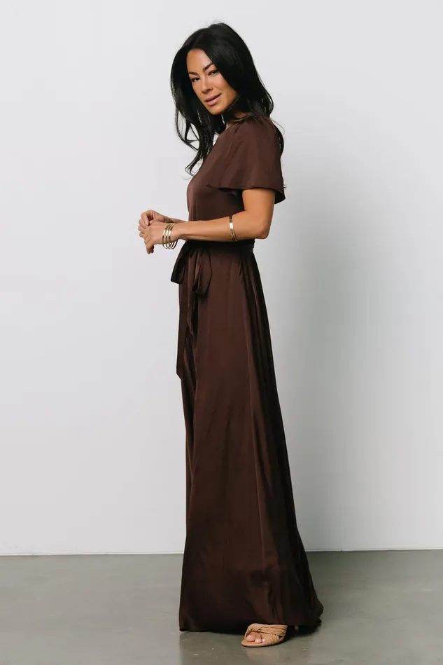 Baltic Born Wedding Guest Women Agnes Satin Maxi Dress Espresso
