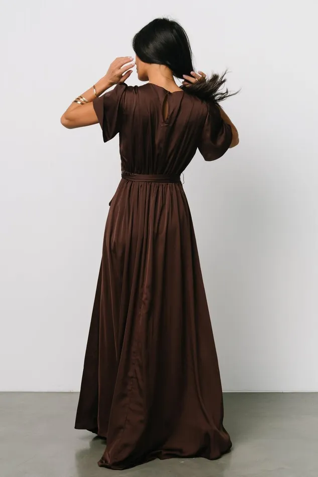 Baltic Born Wedding Guest Women Agnes Satin Maxi Dress Espresso
