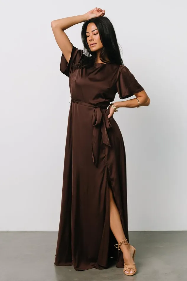 Baltic Born Wedding Guest Women Agnes Satin Maxi Dress Espresso