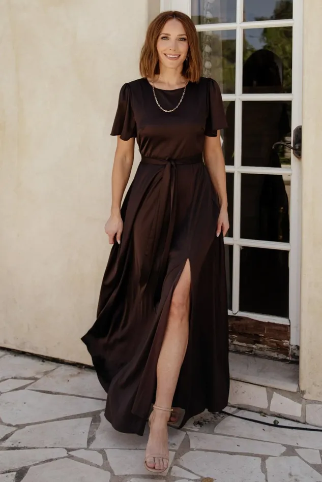 Baltic Born Wedding Guest Women Agnes Satin Maxi Dress Espresso