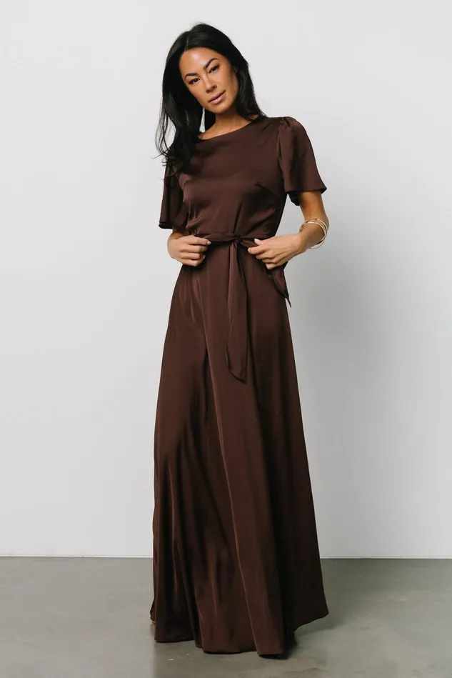 Baltic Born Wedding Guest Women Agnes Satin Maxi Dress Espresso