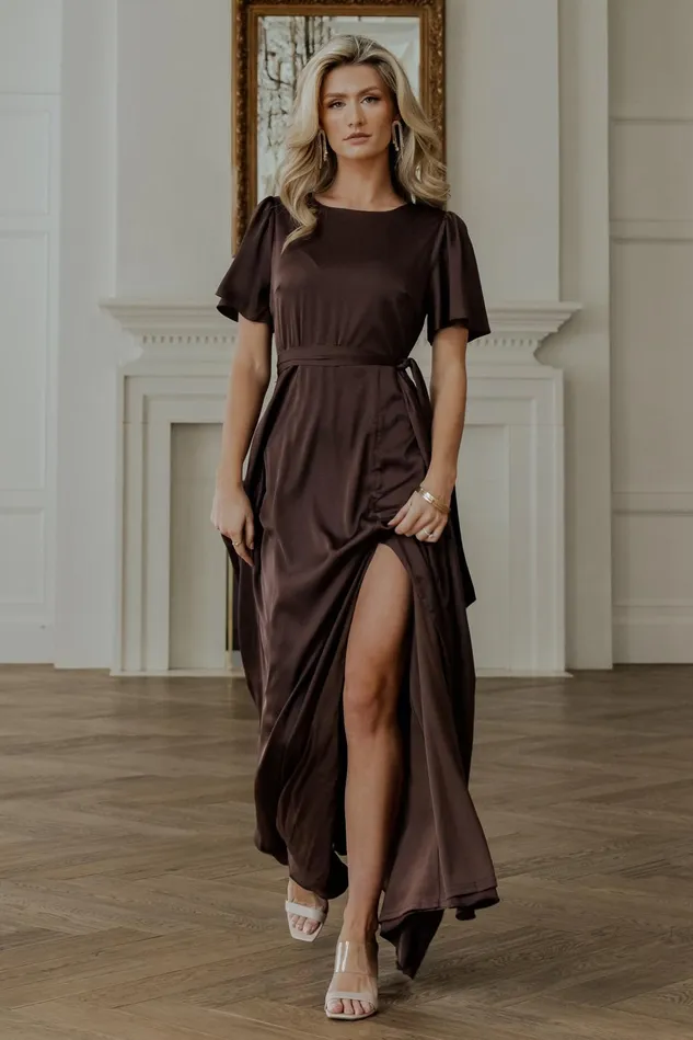 Baltic Born Wedding Guest Women Agnes Satin Maxi Dress Espresso