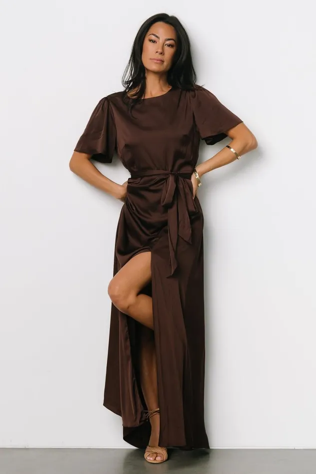 Baltic Born Wedding Guest Women Agnes Satin Maxi Dress Espresso