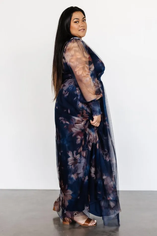 Baltic Born Wedding Guest Women Layla Tulle Maxi Dress Dark Blue Floral