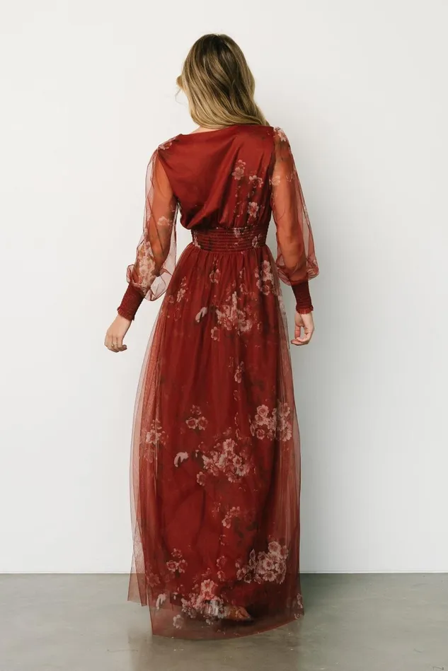 Baltic Born Wedding Guest Women Layla Tulle Maxi Dress Rust Floral