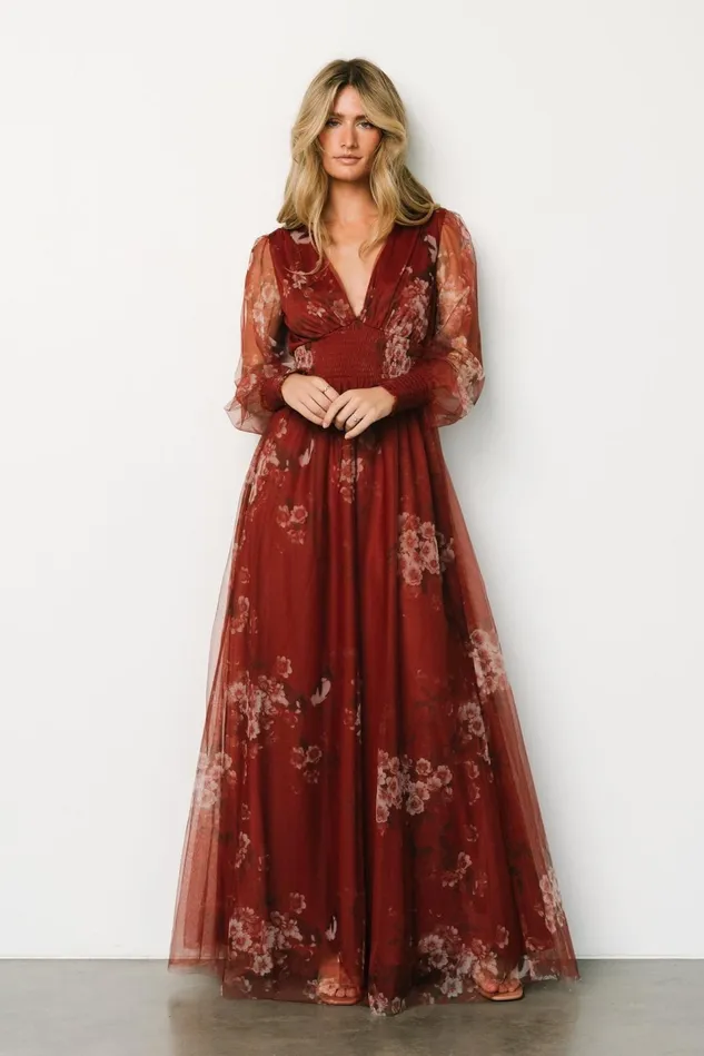 Baltic Born Wedding Guest Women Layla Tulle Maxi Dress Rust Floral
