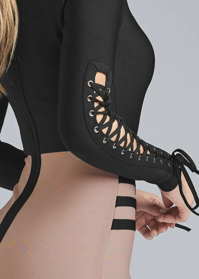Bandage LaceUp Dress Nude and Black Women VENUS Bodycon Dresses