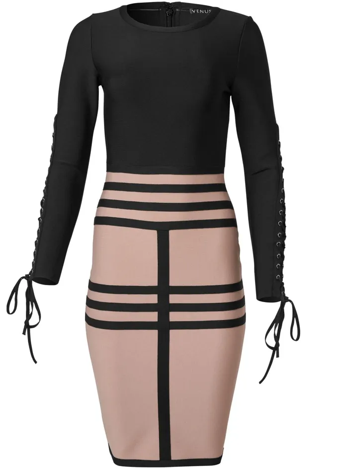 Bandage LaceUp Dress Nude and Black Women VENUS Bodycon Dresses