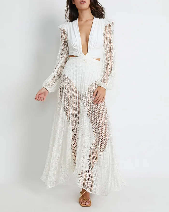 Beach Dresses Women PatBO Plunge Netted Beach Dress