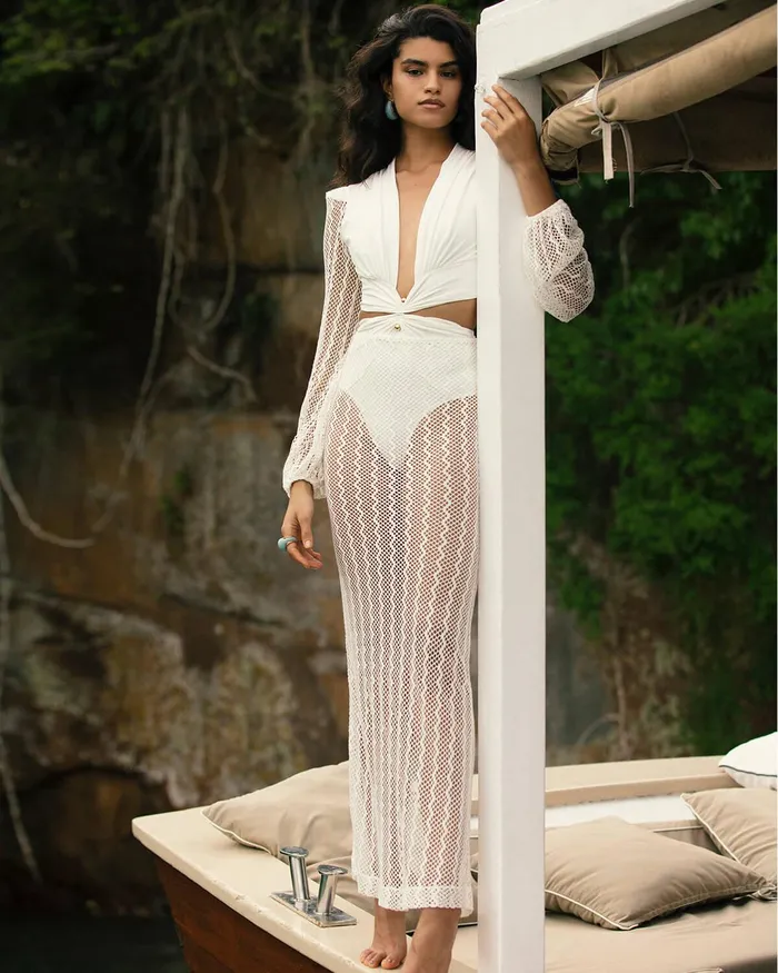 Beach Dresses Women PatBO Plunge Netted Beach Dress