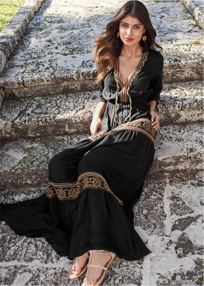 BEADED VNECK MAXI DRESS Black Multi Women VENUS Sundresses