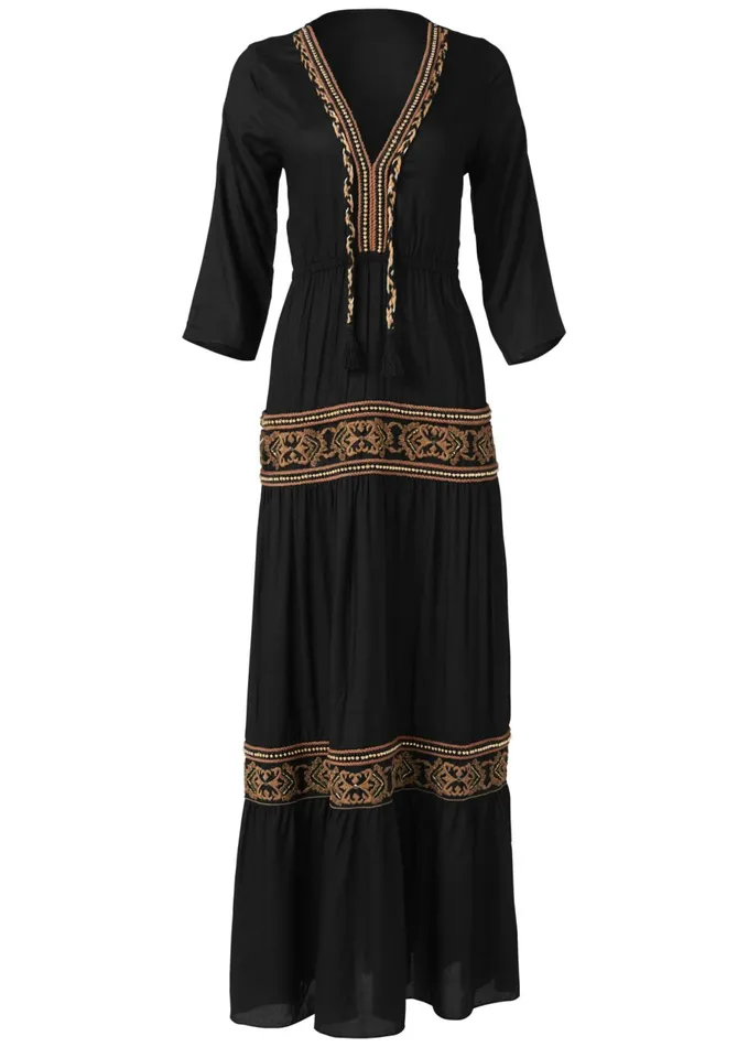 BEADED VNECK MAXI DRESS Black Multi Women VENUS Sundresses