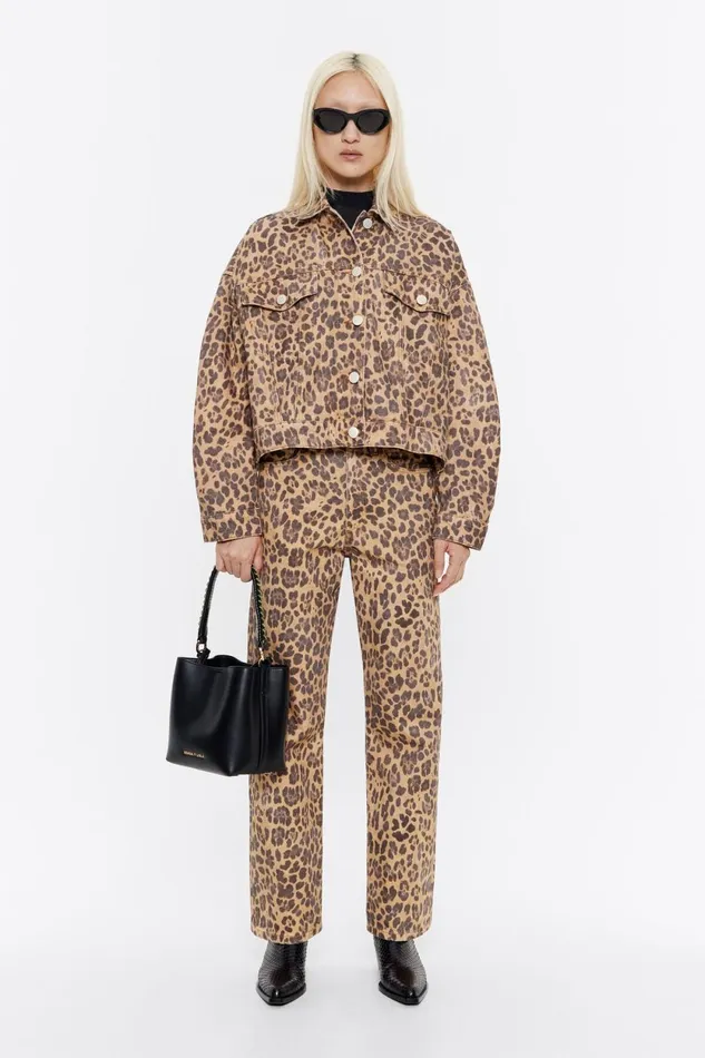 Beige Leopard Oversize Denim Jacket Leopard Natural Women Bimba Y Lola Jackets And Blazers