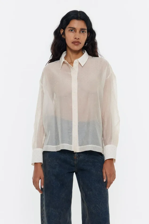 Beige Rhinestones Boxy Shirt Beige Women Bimba Y Lola Shirts