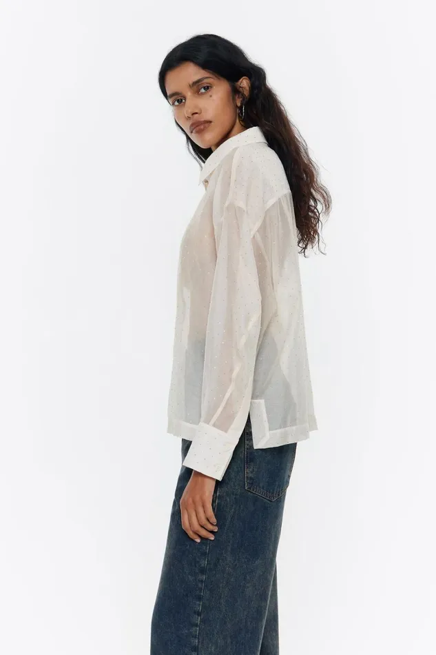 Beige Rhinestones Boxy Shirt Beige Women Bimba Y Lola Shirts Beige Rhinestones Boxy Shirt Beige Women Bimba Y Lola Shirts