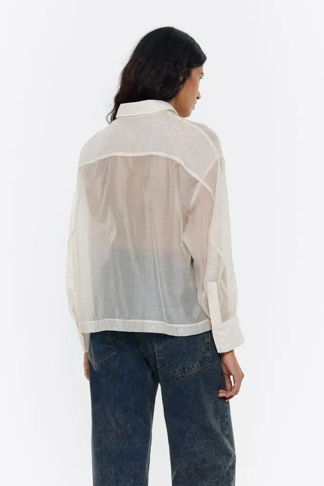 Beige Rhinestones Boxy Shirt Beige Women Bimba Y Lola Shirts Beige Rhinestones Boxy Shirt Beige Women Bimba Y Lola Shirts