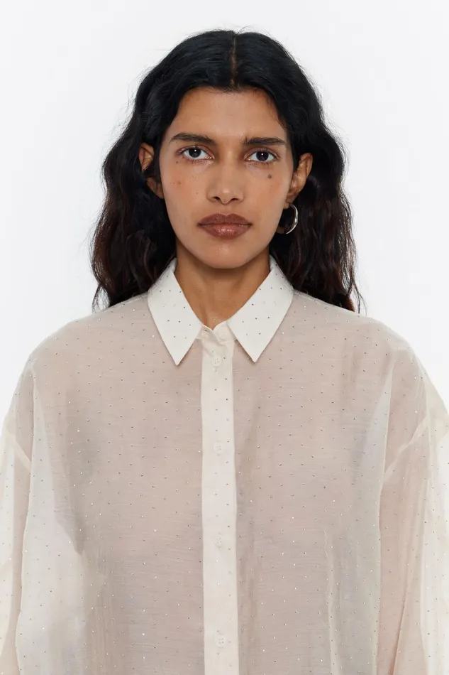 Beige Rhinestones Boxy Shirt Beige Women Bimba Y Lola Shirts Beige Rhinestones Boxy Shirt Beige Women Bimba Y Lola Shirts