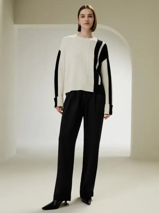 Bicolor Stripe Knit Wool Sweater Women Lilysilk Knitwear