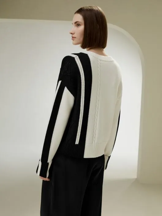 Bicolor Stripe Knit Wool Sweater Women Lilysilk Knitwear