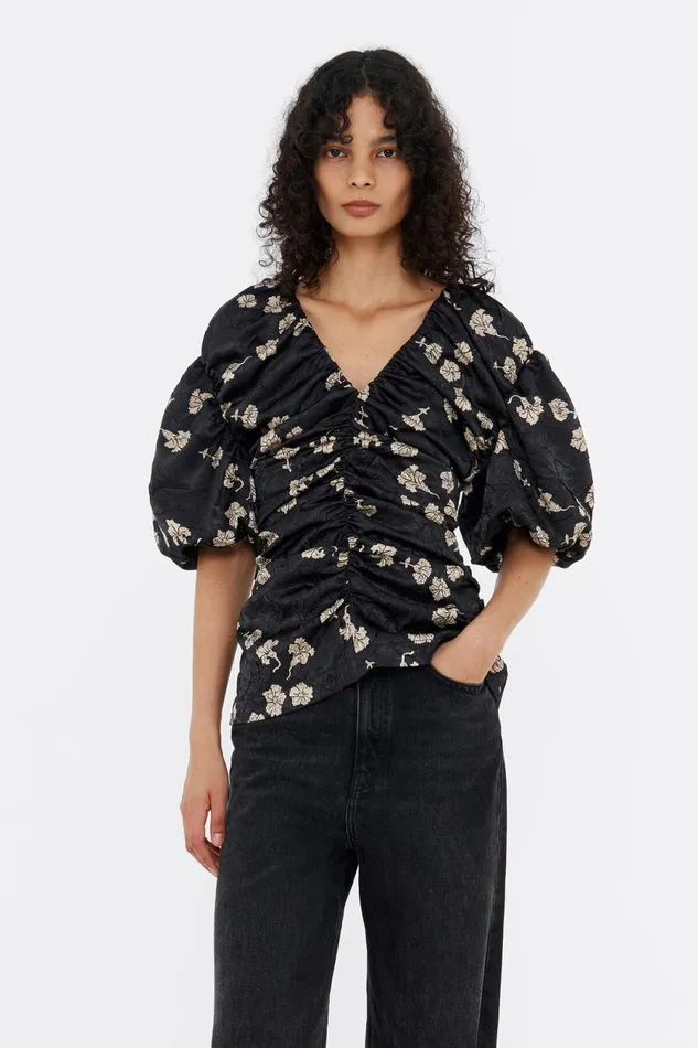 Black Carnation Ruched Mini Dress Carnation Women Bimba Y Lola Shirts