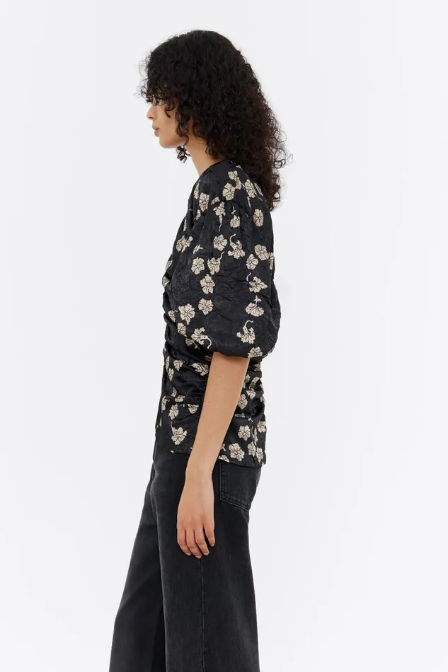Black Carnation Ruched Mini Dress Carnation Women Bimba Y Lola Shirts Black Carnation Ruched Mini Dress Carnation Women Bimba Y Lola Shirts