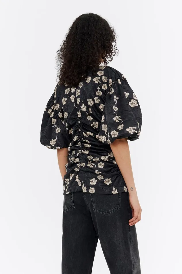 Black Carnation Ruched Mini Dress Carnation Women Bimba Y Lola Shirts Black Carnation Ruched Mini Dress Carnation Women Bimba Y Lola Shirts