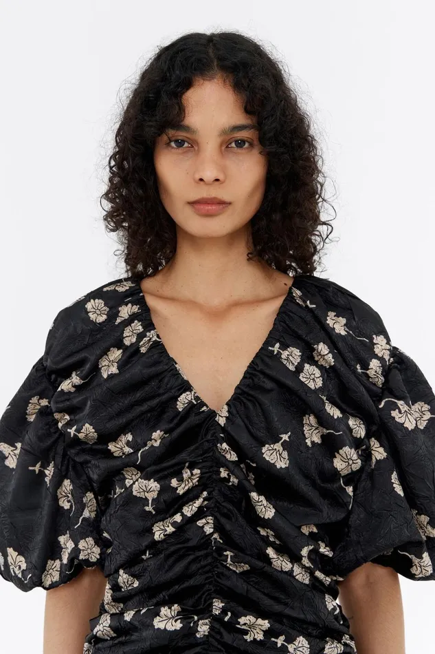 Black Carnation Ruched Mini Dress Carnation Women Bimba Y Lola Shirts Black Carnation Ruched Mini Dress Carnation Women Bimba Y Lola Shirts