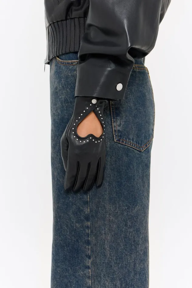 Black Leather Heart Gloves Black Women Bimba Y Lola Gloves Black Leather Heart Gloves Black Women Bimba Y Lola Gloves