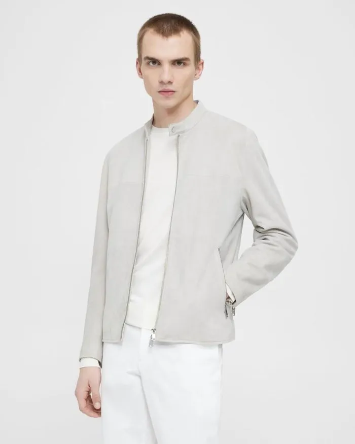 Blazers Jackets Men Theory Wynmore Moto Jacket In Suede Sand