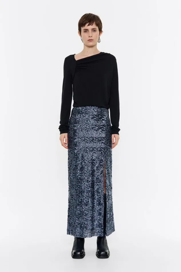 Blue Sequin Midi Skirt Blue Women Bimba Y Lola Skirts