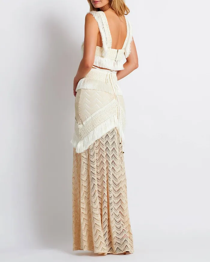 Bottoms Women PatBO Fringe Trim Maxi Skirt