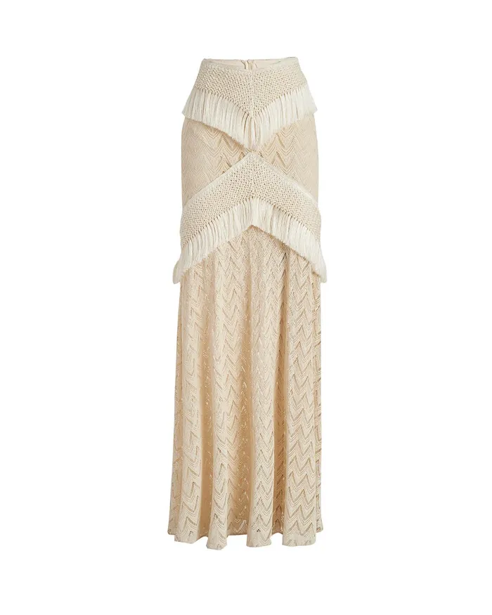 Bottoms Women PatBO Fringe Trim Maxi Skirt