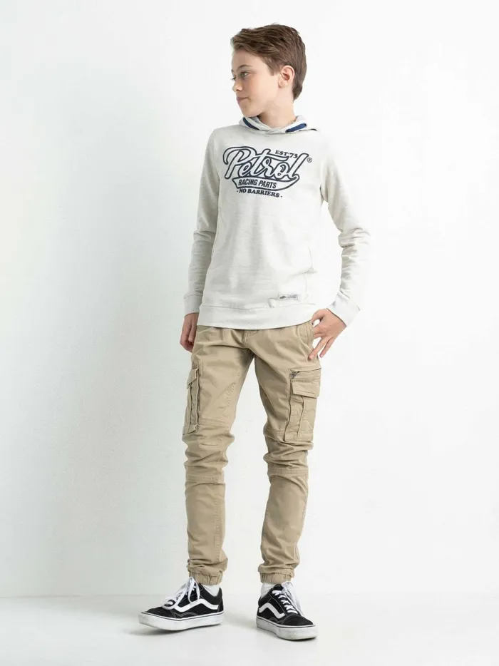 Boys Knits and Sweats Petrol Industries Hoodie With Logo Artwork Antique White Melee