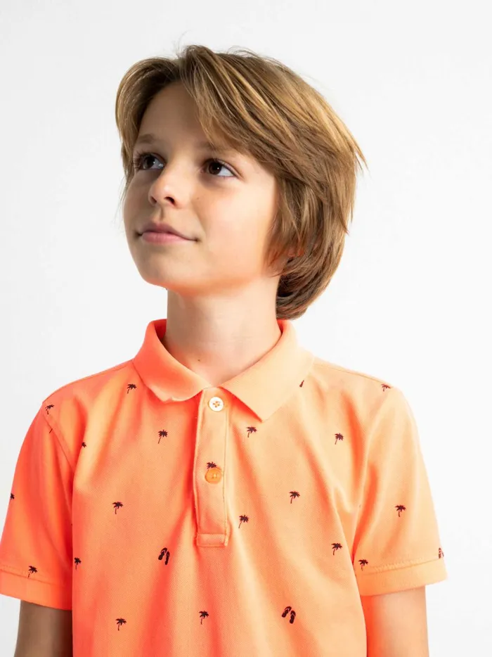 Boys Poloshirts Petrol Industries Palm Tree Polo Shirt Fiery Coral